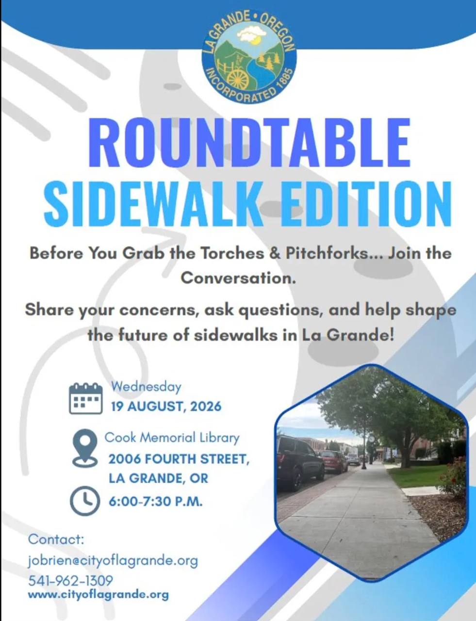 Sidewalk roundtable - Aug. 19 at Cook Memorial Library
