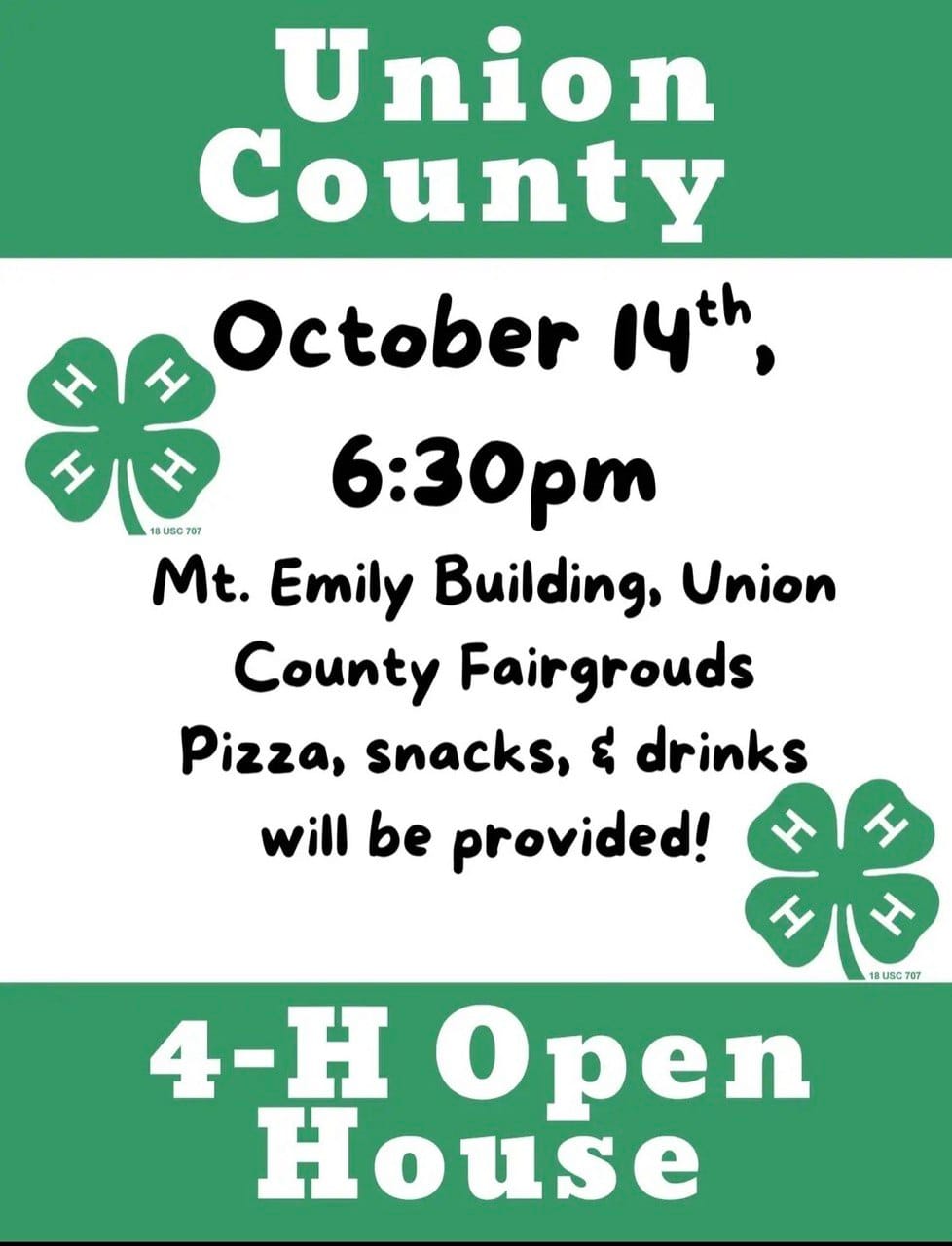 Union County 4-H open house — Oct. 14