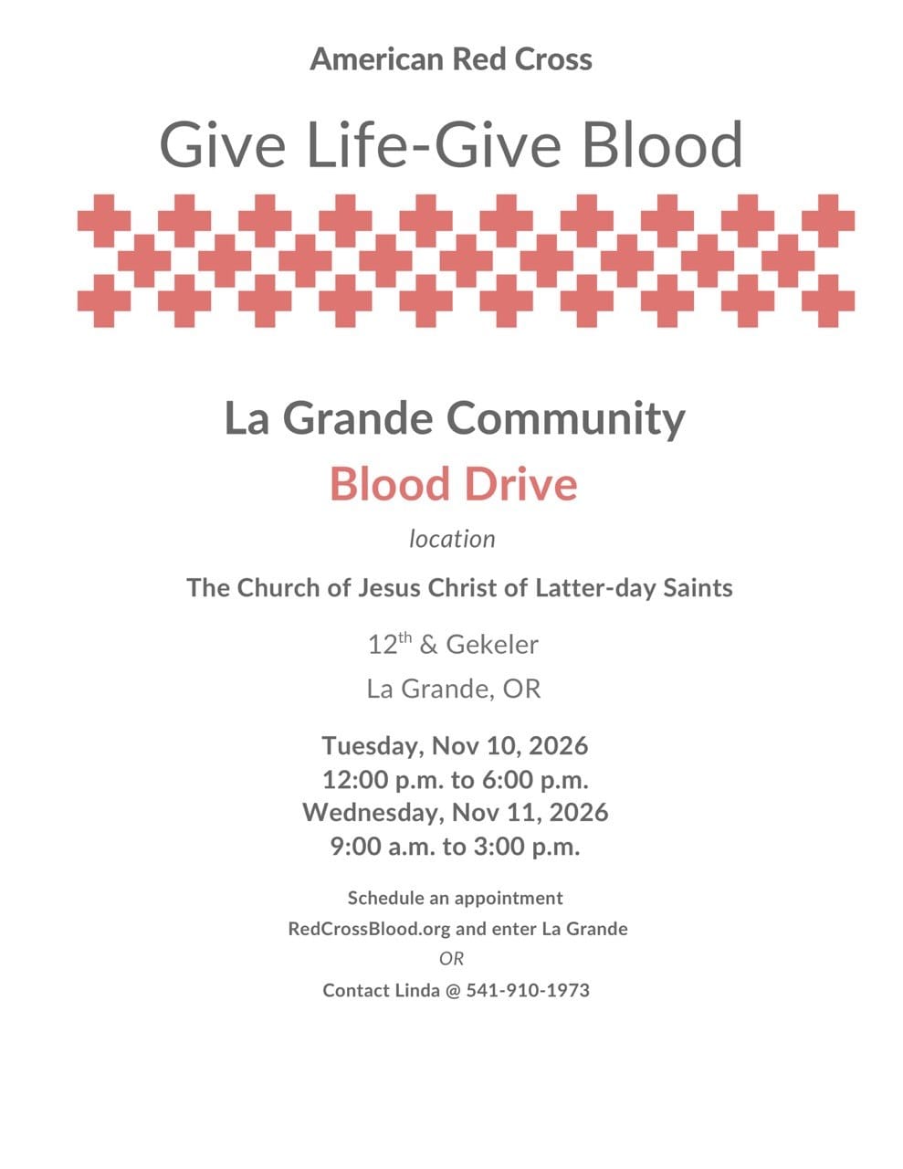 La Grande Community Blood Drive — Nov. 10–11