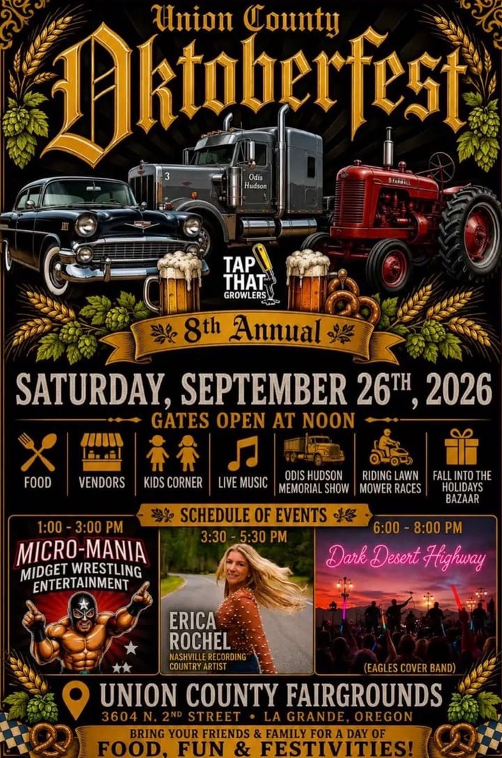 Union County Oktoberfest flyer featuring vehicles, beer, live entertainment and the Sept. 26 schedule.