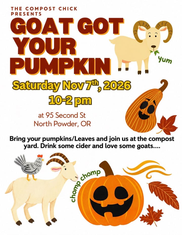 Promotional flyer for 'GOAT GOT YOUR PUMPKIN' featuring cartoon goats and pumpkins.